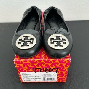 Tory Burch Classic Reva Ballet Shoes Black/Silver
